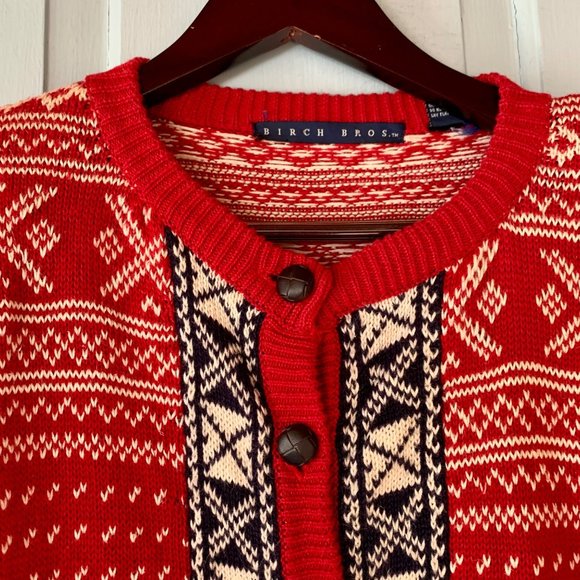 Vintage 80s Birch Brothers Fair Isle Cardigan L Eagles Eye Nordic Sweater Preppy - Picture 4 of 9